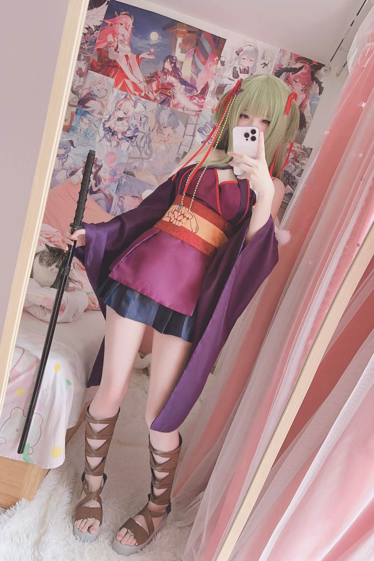 图片[1]-呆呆Misa – 千恋万花 丛雨：白发和服巫女白丝美腿 17P2V-御萝部落