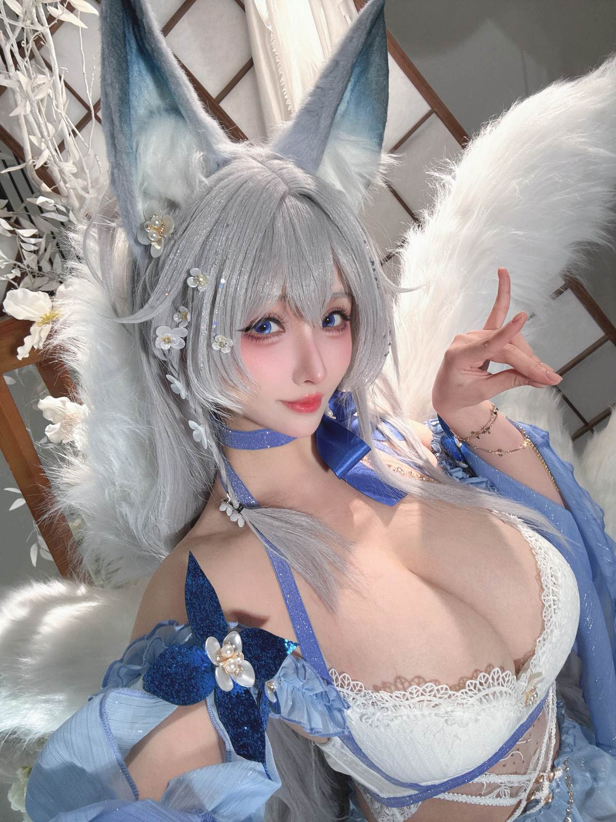 图片[3]-rioko凉凉子 – 信浓水夏：蓝白狐耳美胸美腿还原 37P-御萝部落