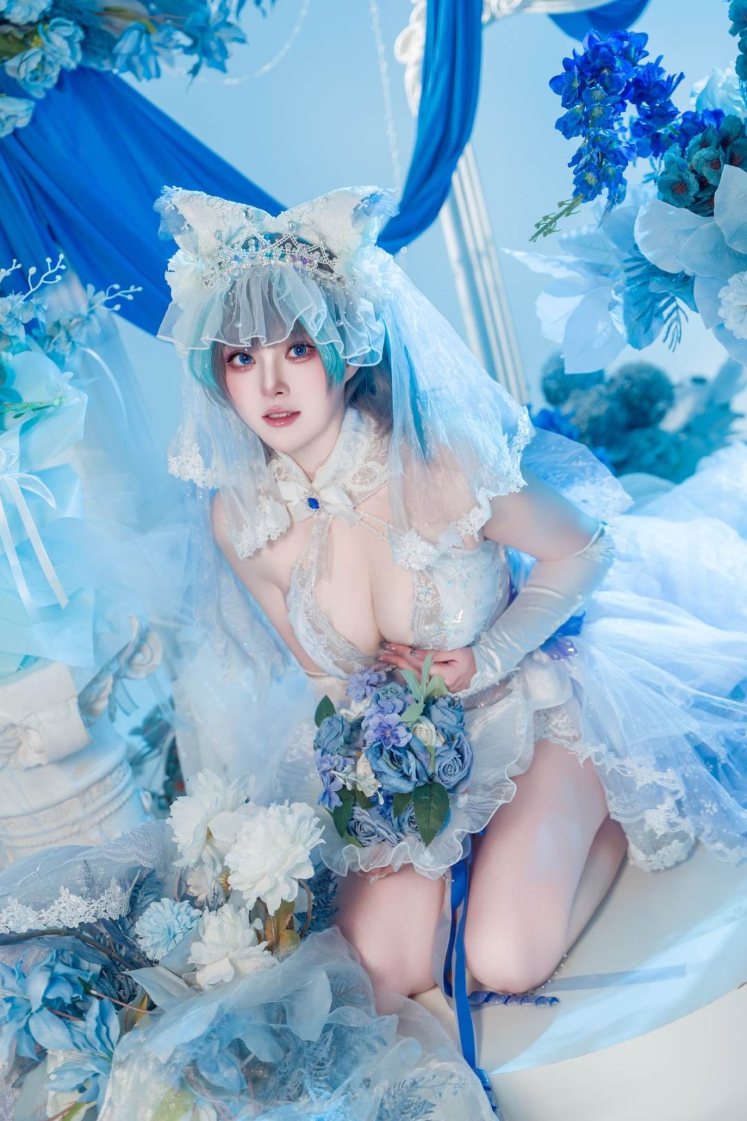 图片[6]-Natsuko夏夏子 – 碧蓝航线 柴郡婚纱：白色婚纱蕾丝内衣 巨乳美腿 70P-御萝部落