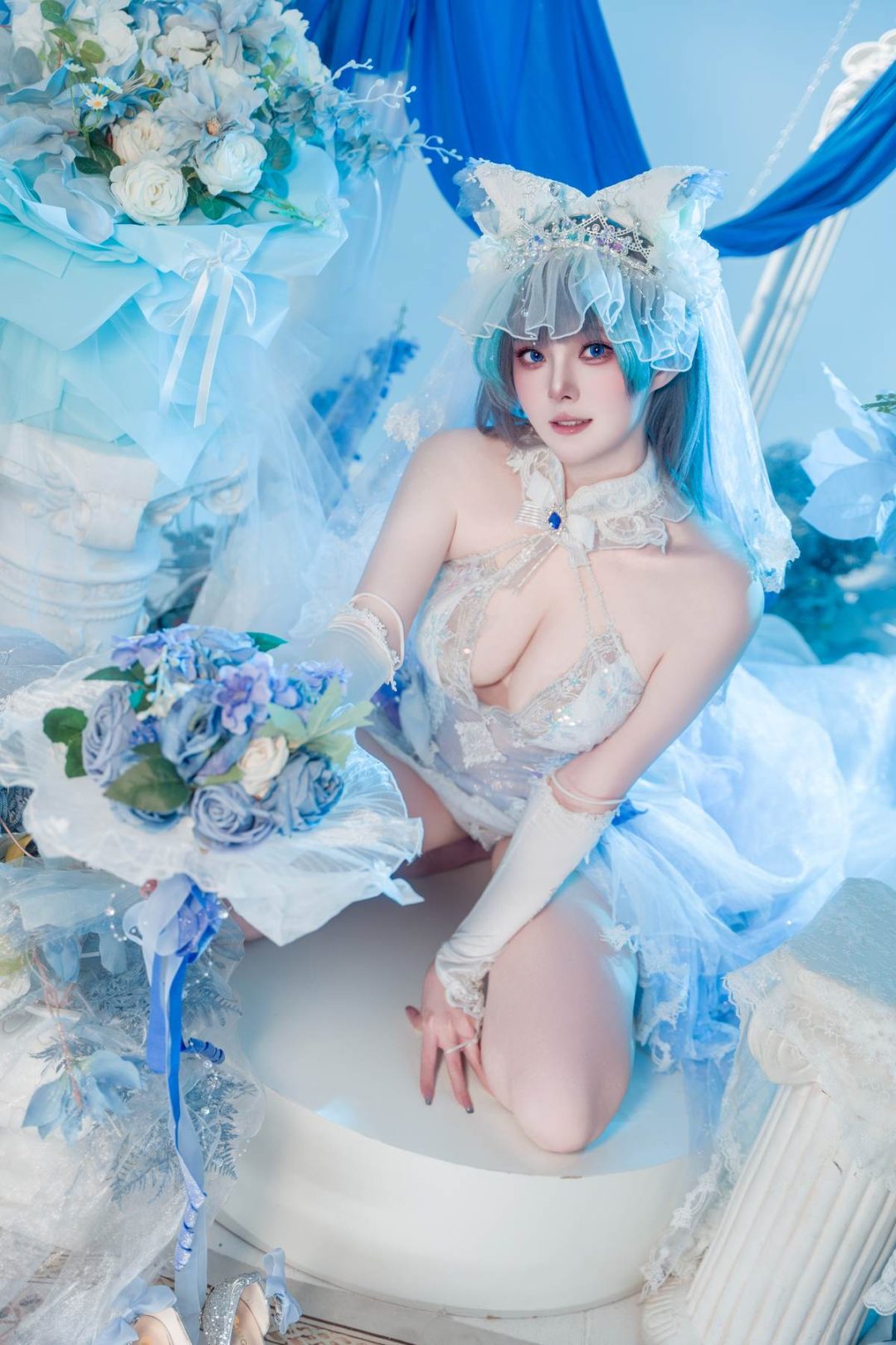 图片[8]-Natsuko夏夏子 – 碧蓝航线 柴郡婚纱：白色婚纱蕾丝内衣 巨乳美腿 70P-御萝部落