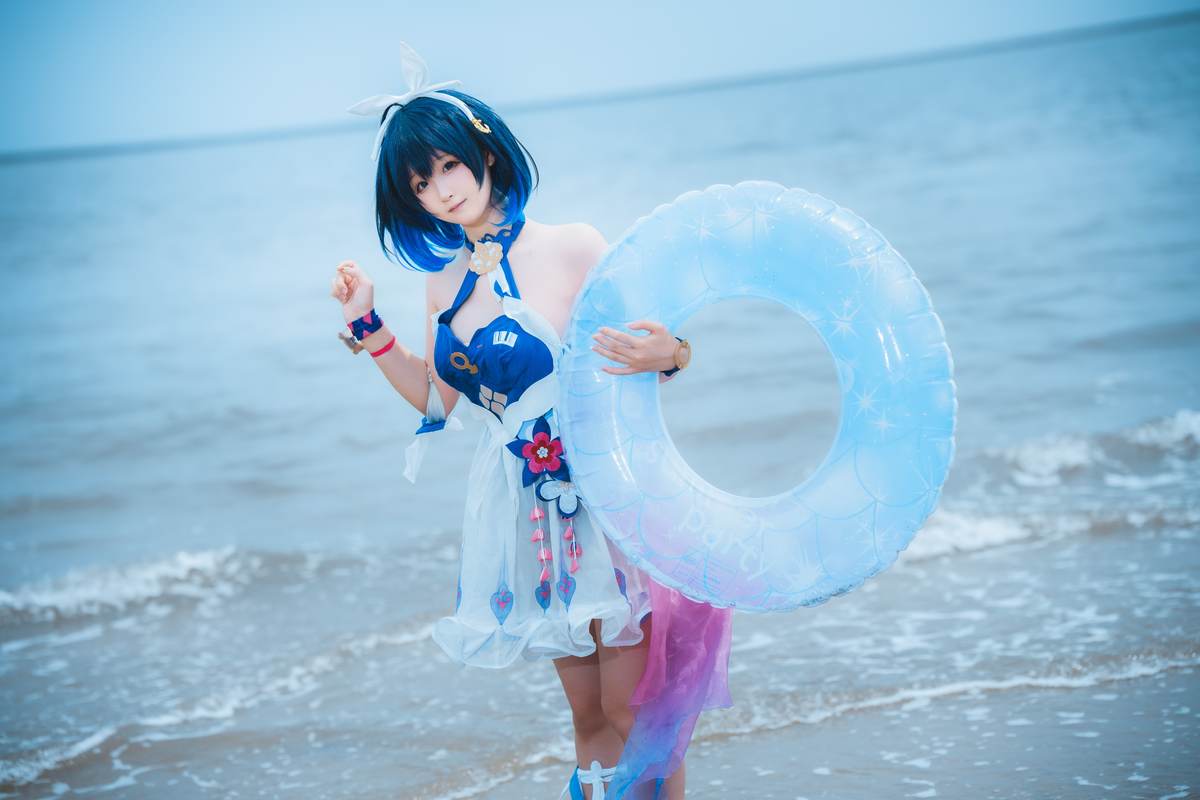图片[3]-Seele麦麦 – 希尔彼岸浪花物语·海滩：蓝白泳装海滩白丝美腿 72P-御萝部落