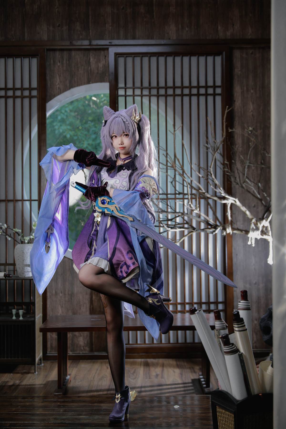 雪琪SAMA - 原神 刻晴：紫发礼服白丝美腿 50P1V-御萝部落