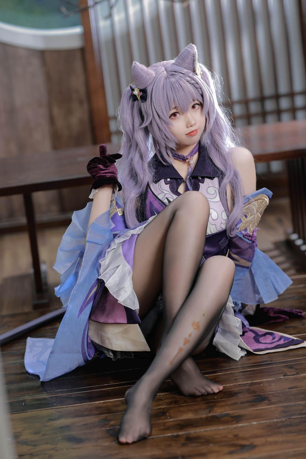 图片[3]-雪琪SAMA – 原神 刻晴：紫发礼服白丝美腿 50P1V-御萝部落