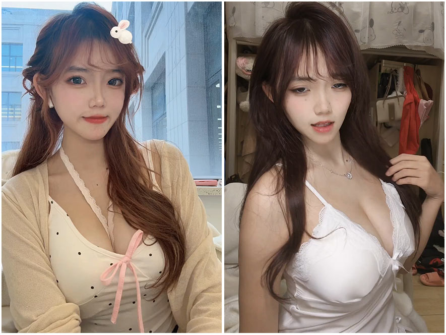 溏心麻圆身着白色蕾丝居家服