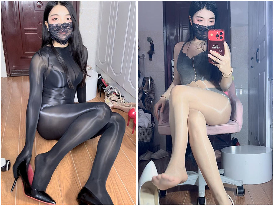 抖音网红晓兮S黑色紧身裙显身材写真