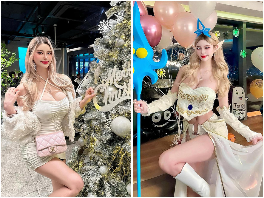 莫妮卡Fiona穿着白色毛衣对着镜头温柔微笑的半身写真