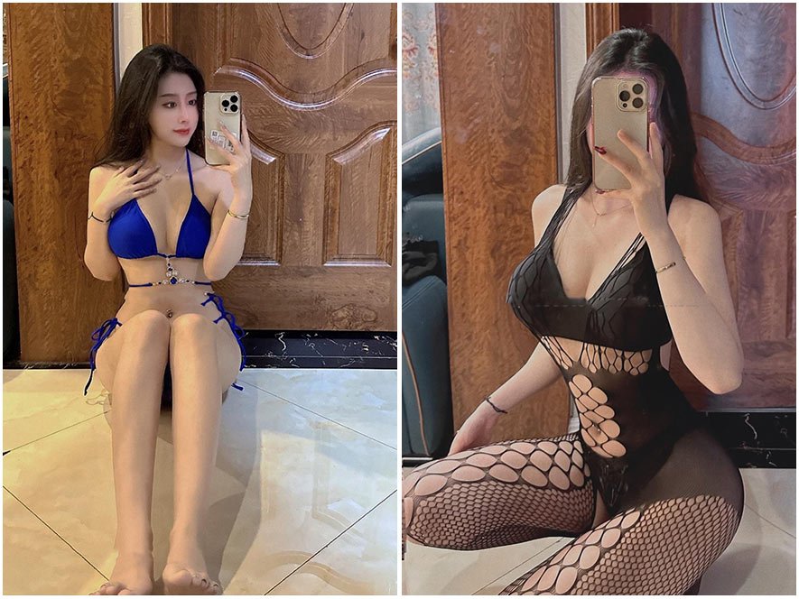 its北北穿着紧身胶皮战衣COS游戏女战士的全景照