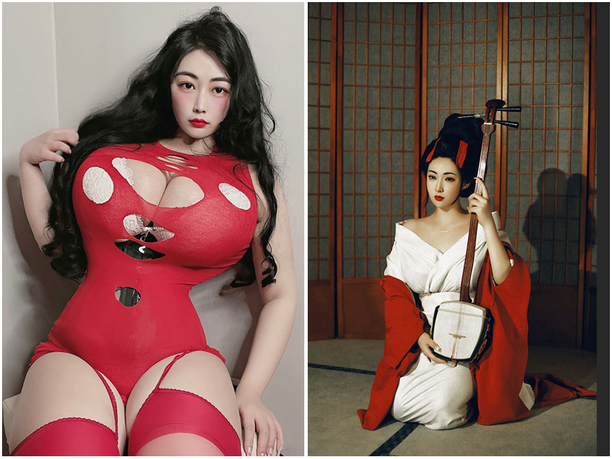 宫本湖泊cosplay不知火舞风格改版服饰展示傲人身材的写真