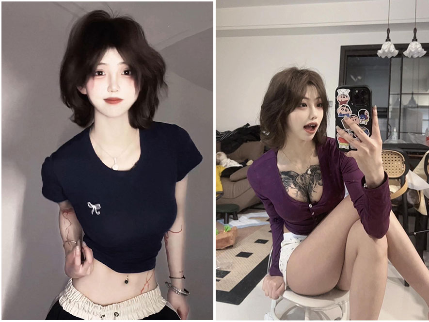 抖音网红吞吞居家慵懒风吊带自拍