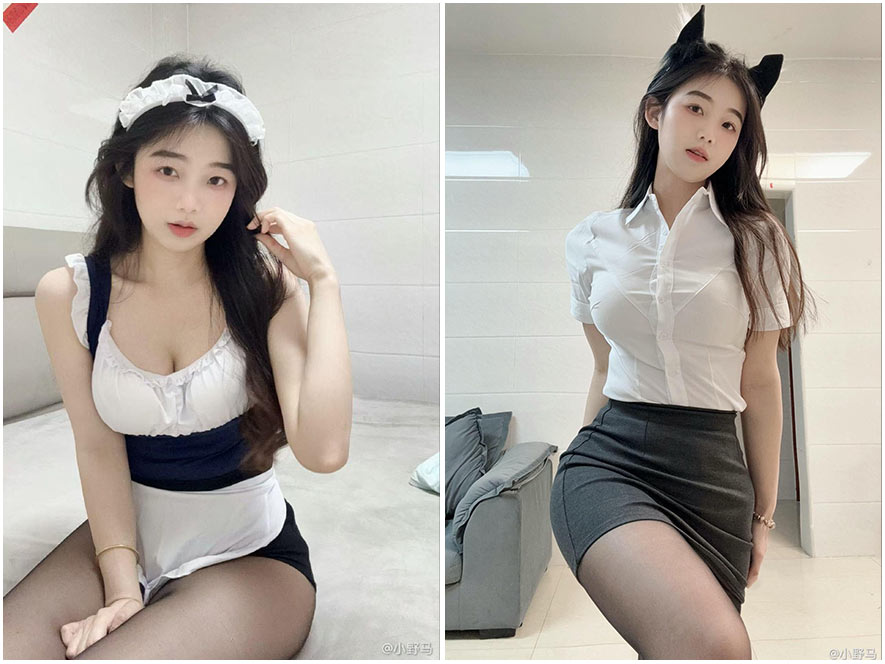 小野马ovo身穿白色连衣裙站在海边的清纯写真