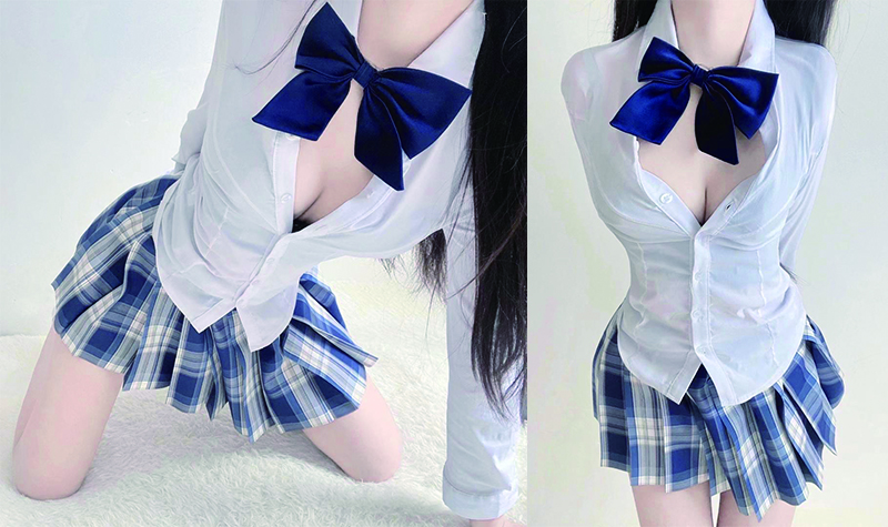 抖音网红脸红乔身穿JK制服