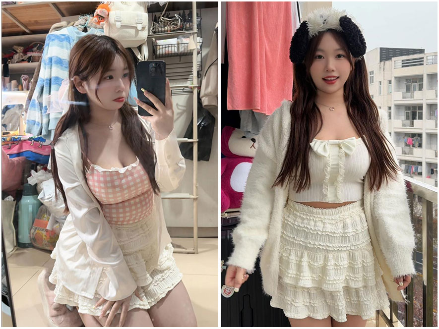 可爱多多杨身穿白色宽大衬衫居家自拍