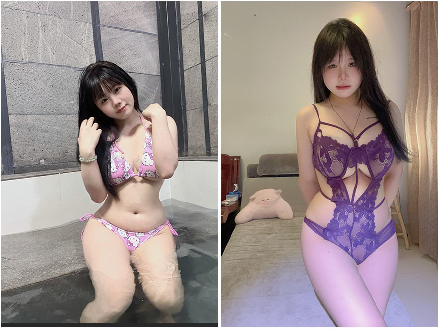 星之小岑身穿粉色蕾丝COS服