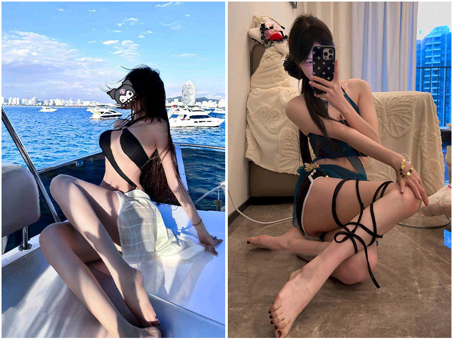 网红ck游艇清凉吊带裙抓拍美图